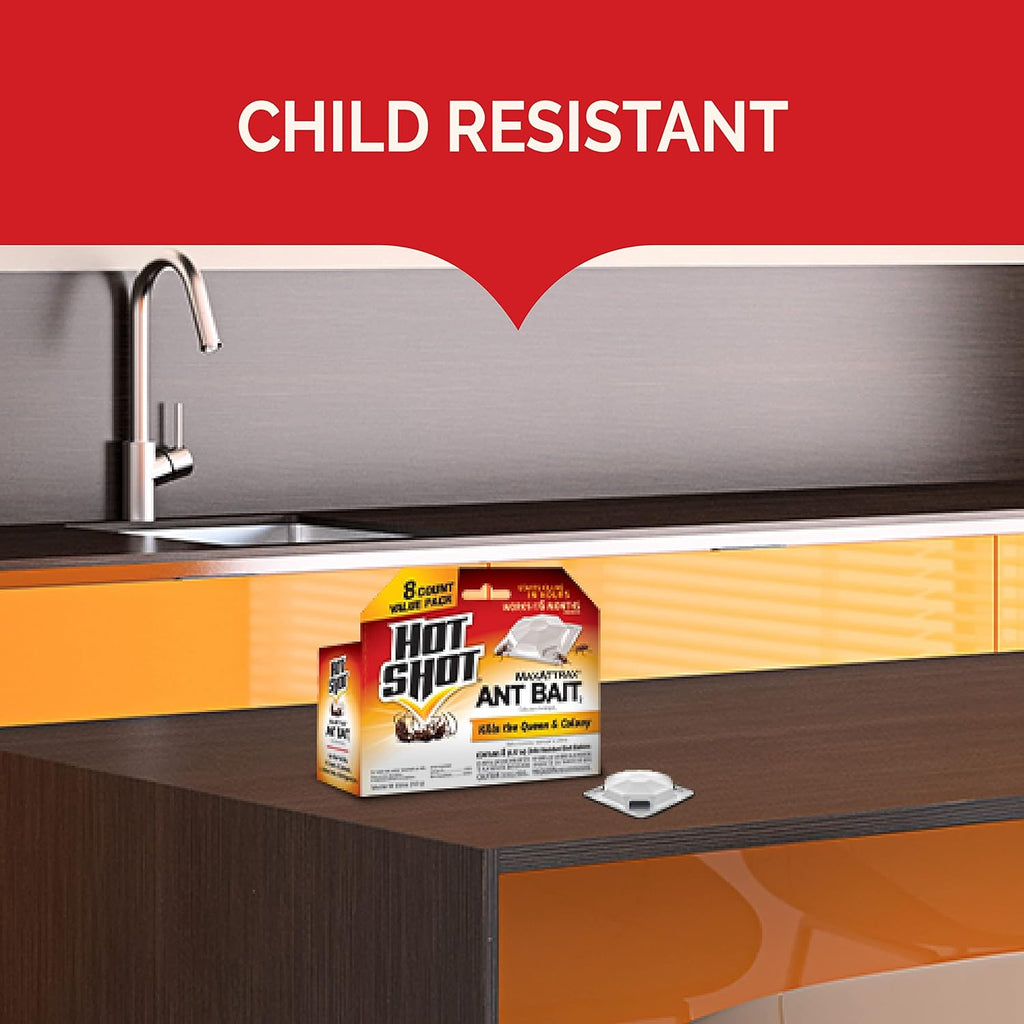 Hot Shot MaxAttrax Ant Bait 8 Count, Child-Resistant Bait Stations