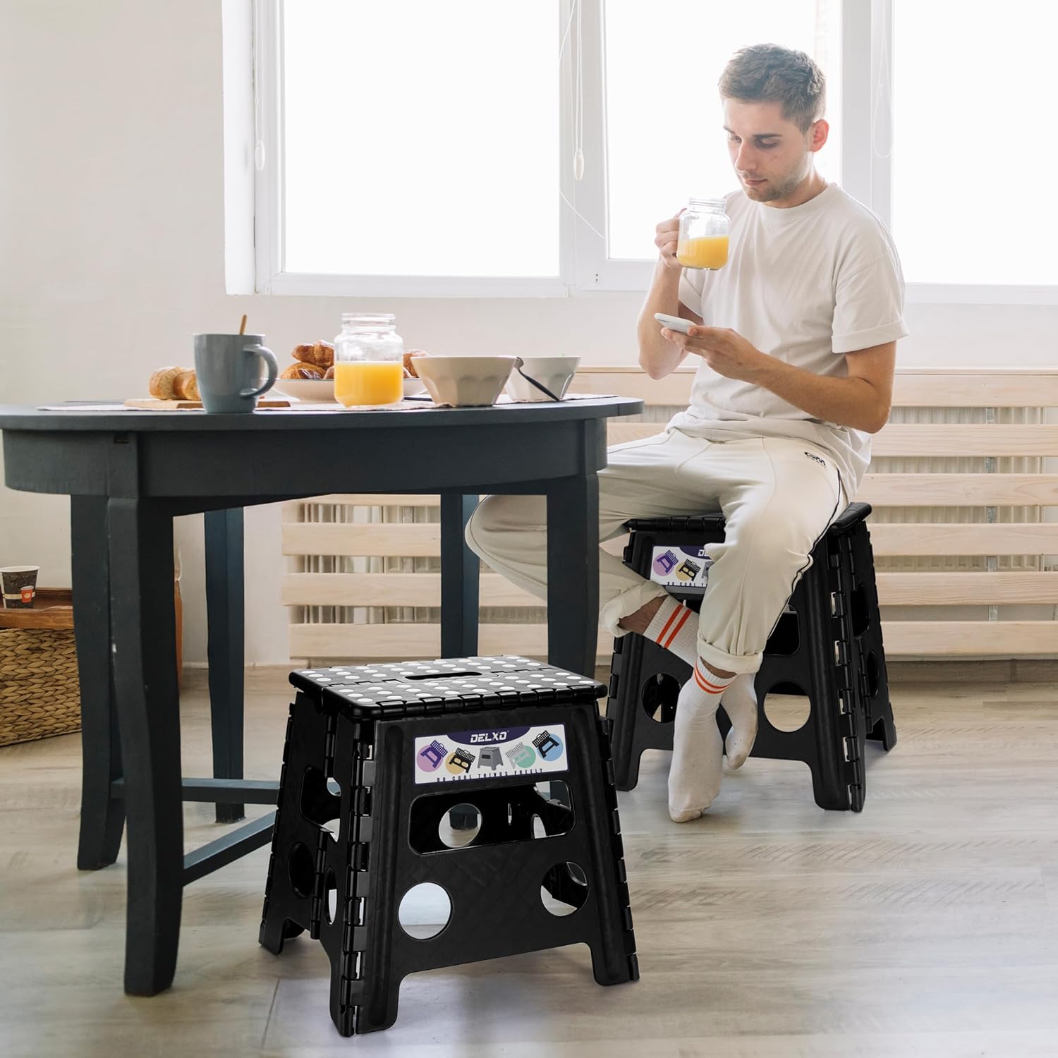 Delxo Folding Step Stool, 13 inch Non-Slip Foldable Stools Up to 300 LBS