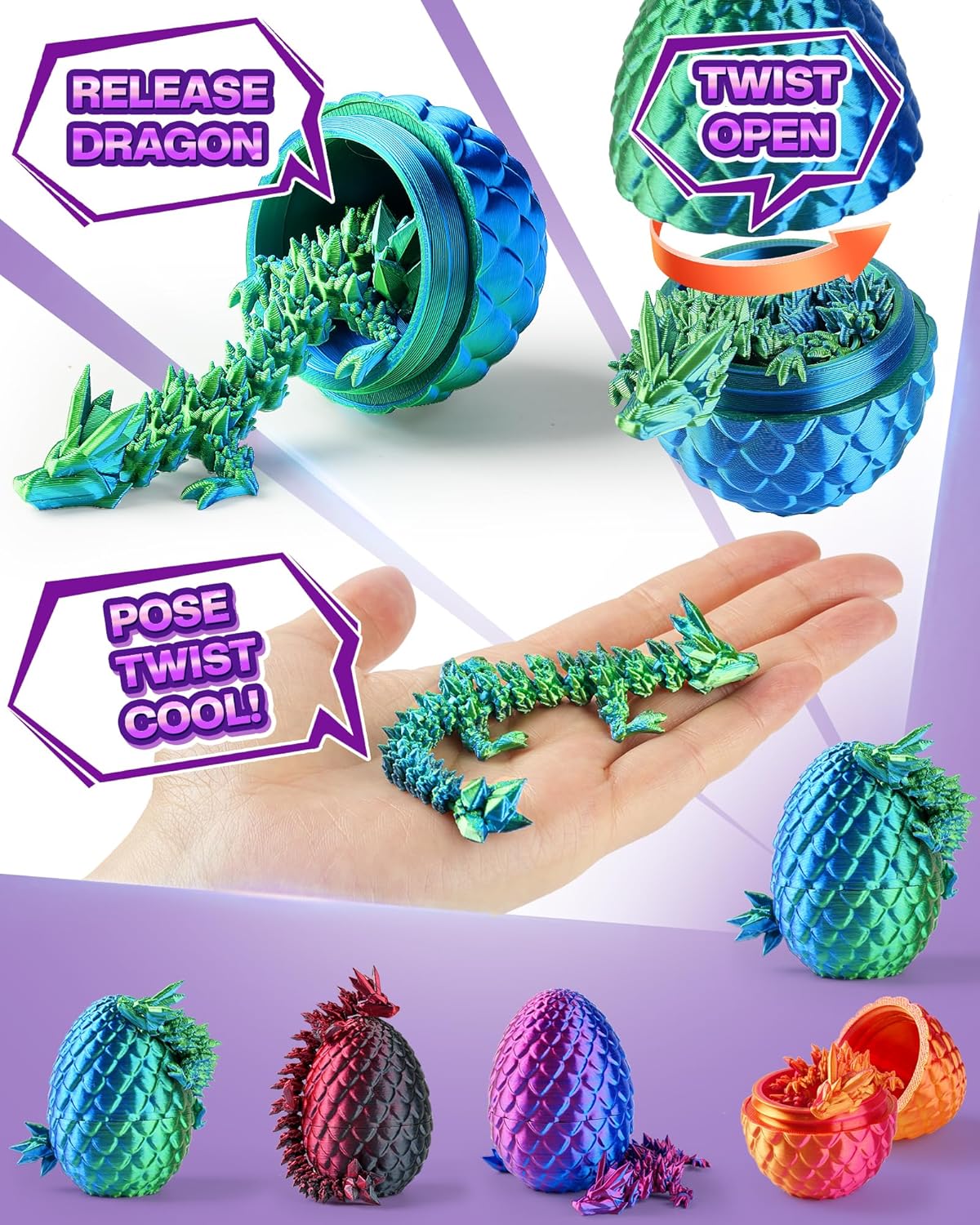 12PACK 3D Printed Dragon Eggs, Easter Basket Stuffers for Children and Teens