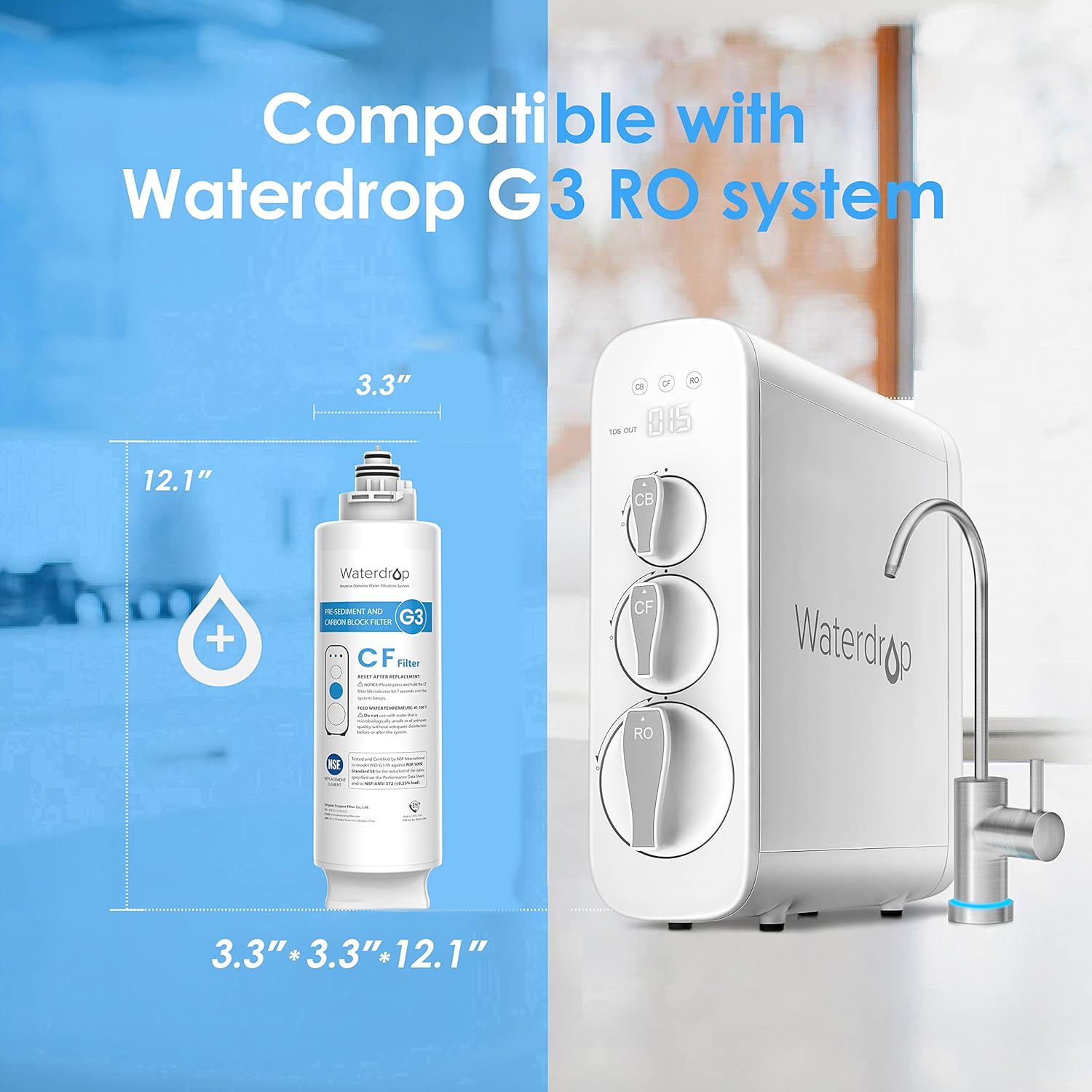 Waterdrop G3-N1CF Filter, Replacement for Waterdrop G3-W & G3P600 & G3P800