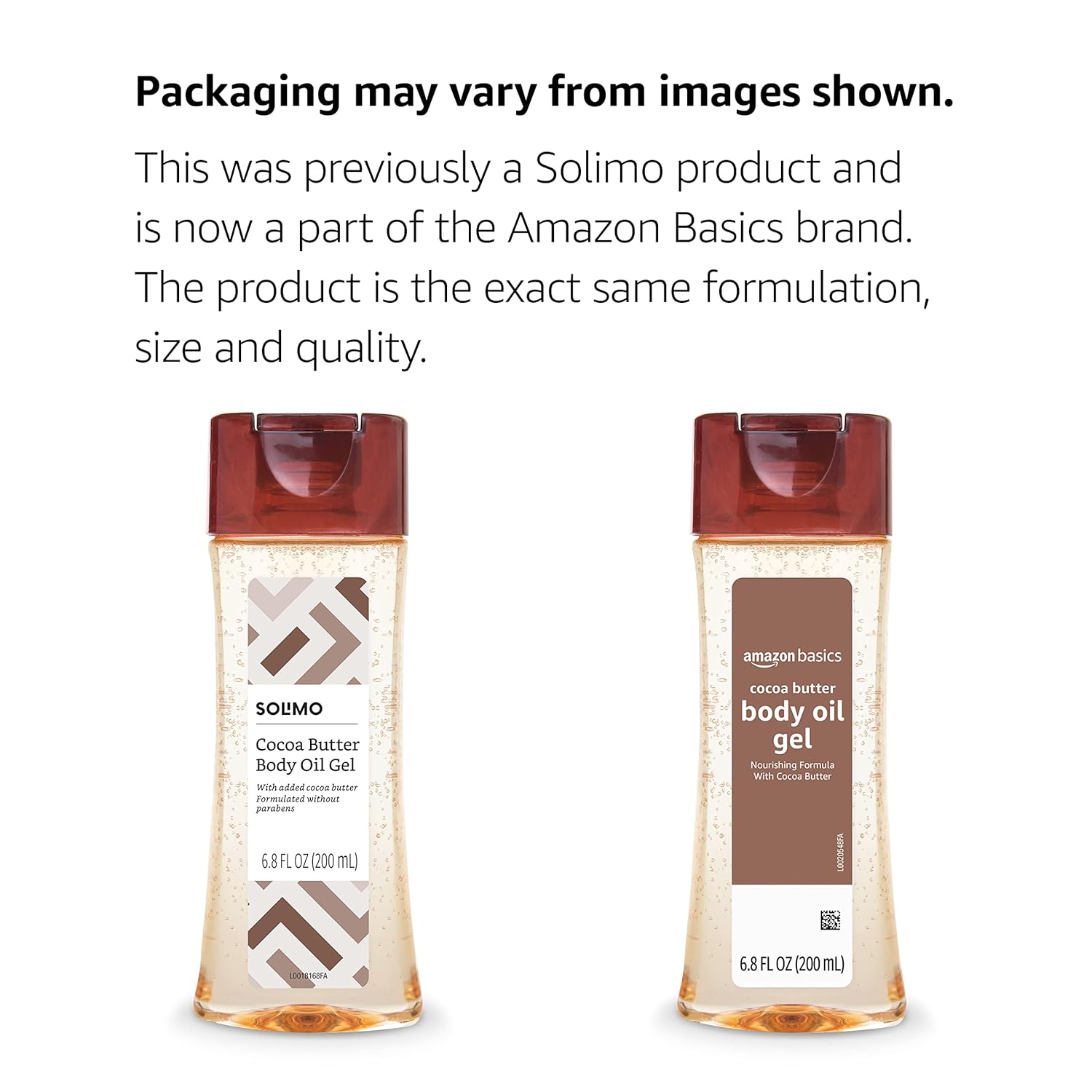 Amazon Basics Body Oil Gel with Cocoa Butter, Paraben Free, for Very Dry