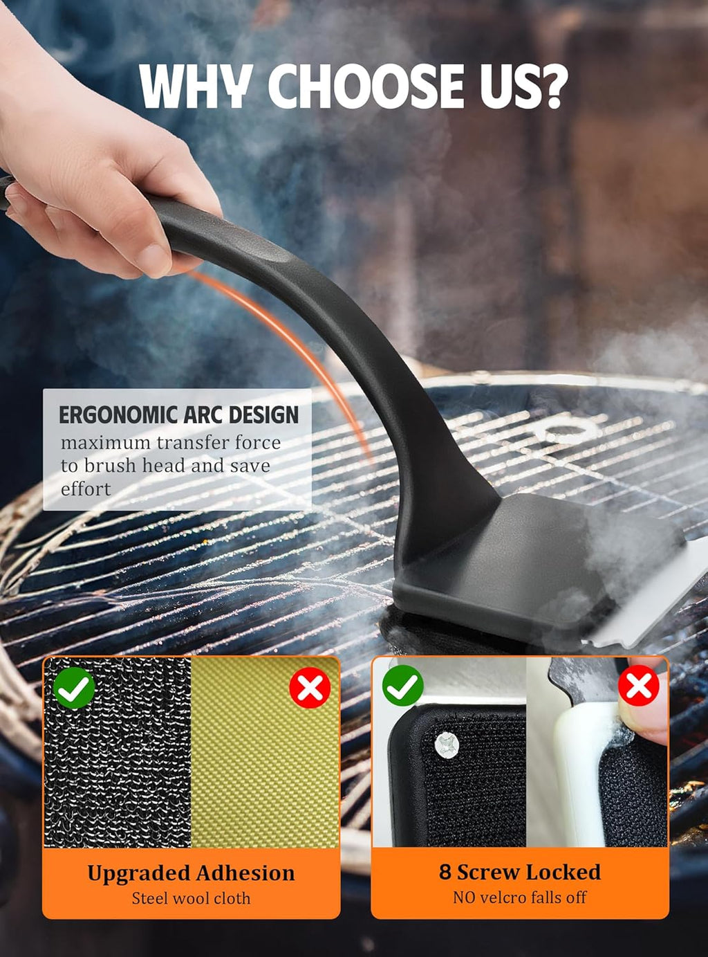 MEKER Grill Brush Bristle Free, Grill Cleaner Brush with 5 BBQ Replacement
