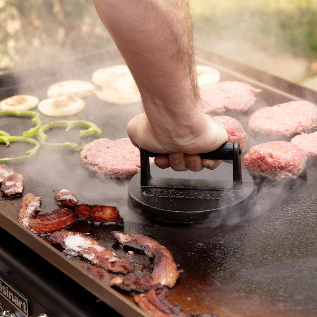 Cuisinart 6.5" Cast Iron Smashed Burger Press, Round Flat Edge Grill Press