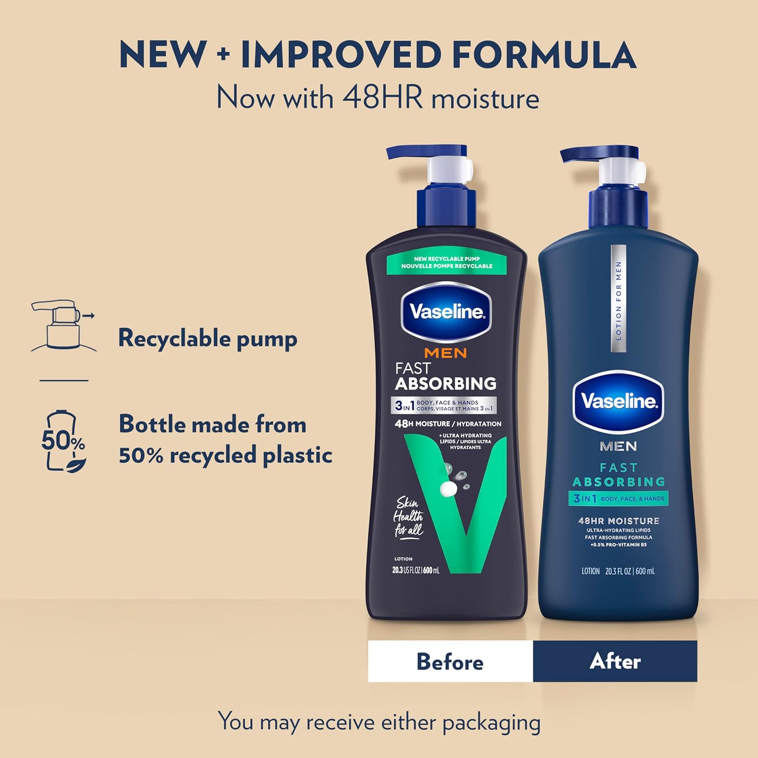 Vaseline Men's Healing Moisture Hand & Body Lotion For Dry or Cracked Skin