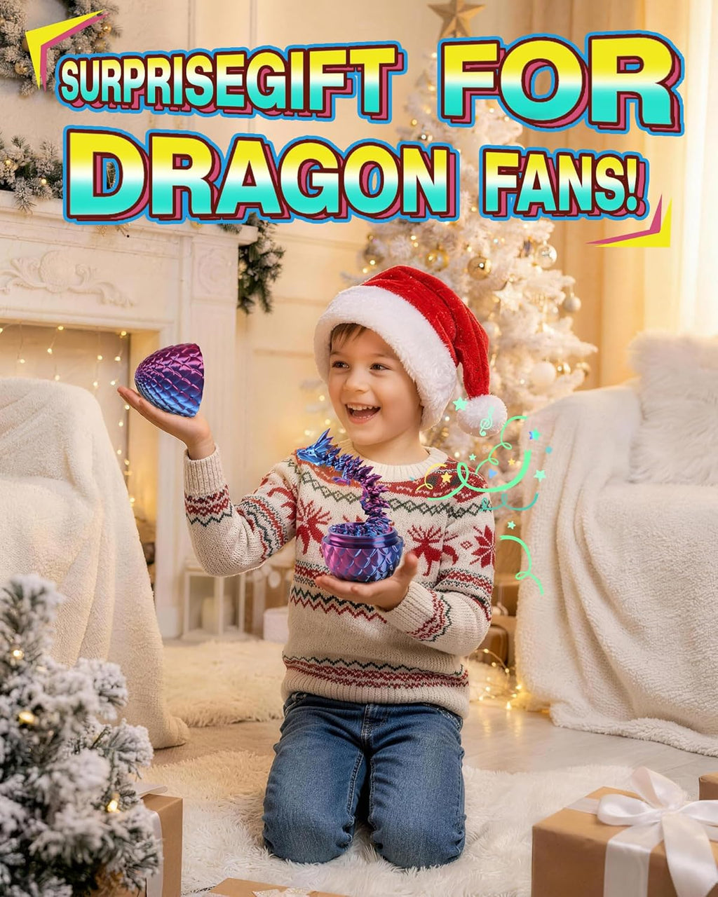 Rapean 8" 3D Printed Dragon Eggs, Easter Basket Stuffers for Kids and Teens