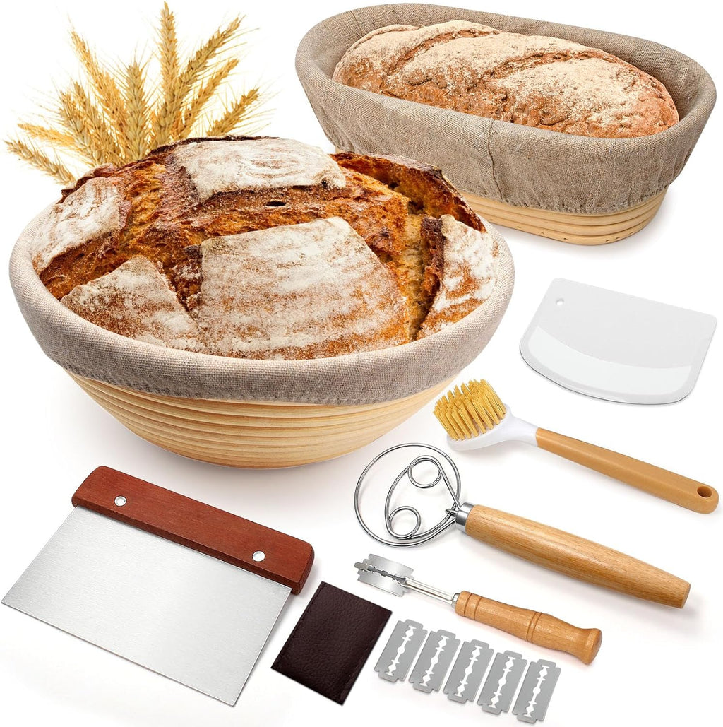 Sourdough Proofing Basket Gift Set, 9" Round and 10" Oval Banneton Bread