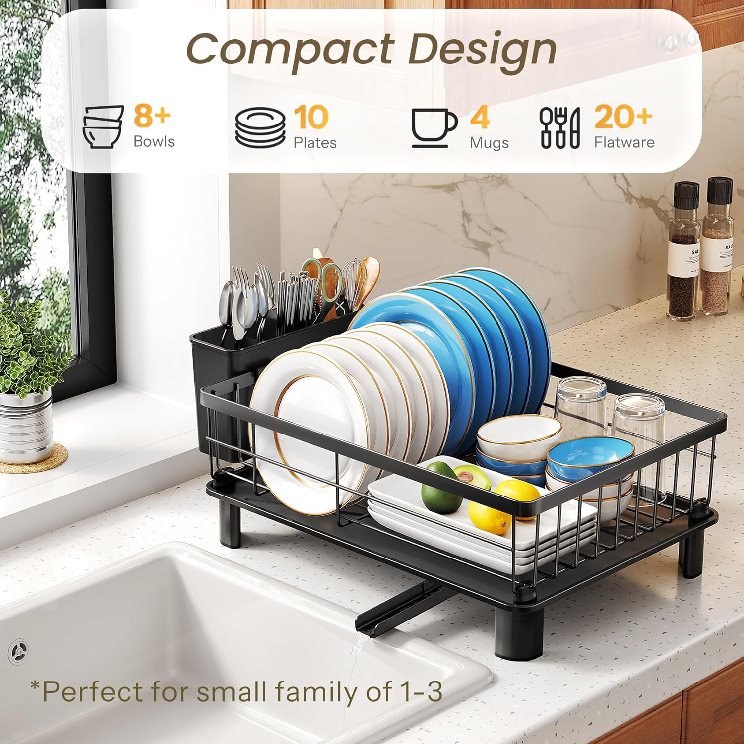 SNTD Dish Drying Rack - Space-Saving Dish Rack for Kitchen Counter, Stainless