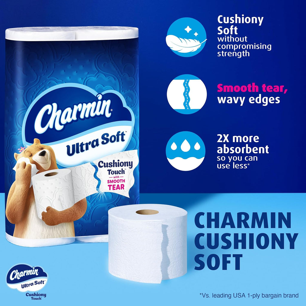 Charmin Ultra Soft Cushiony Touch Toilet Paper, 24 Family Mega = 123 Regular