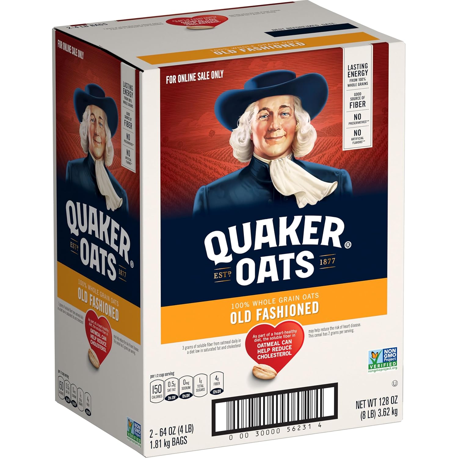 Quaker Old Fashioned Rolled Oats, Non GMO Project Verified, Two 64oz Bags in