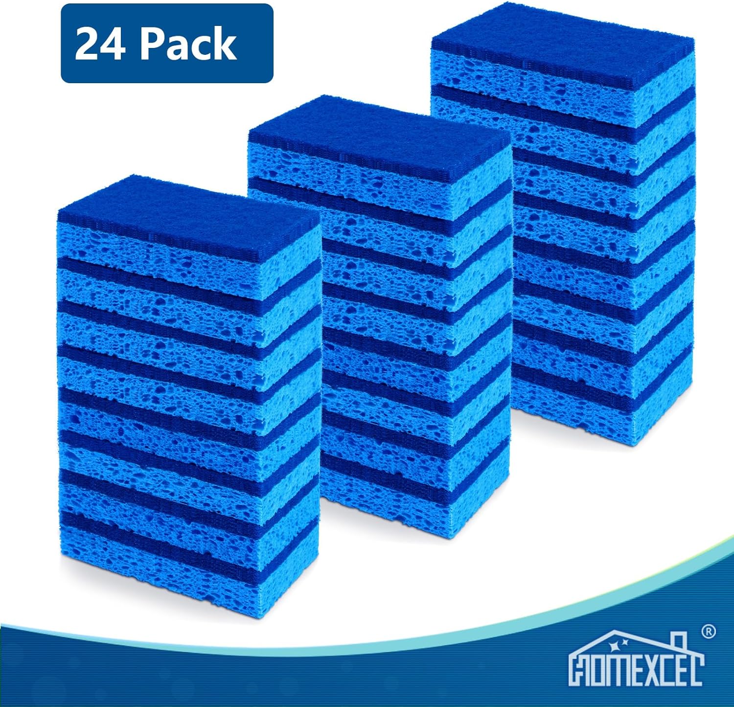 HOMEXCEL Sponges Kitchen 24pcs, Non-Scratch Scrub Dish Sponge Safe on