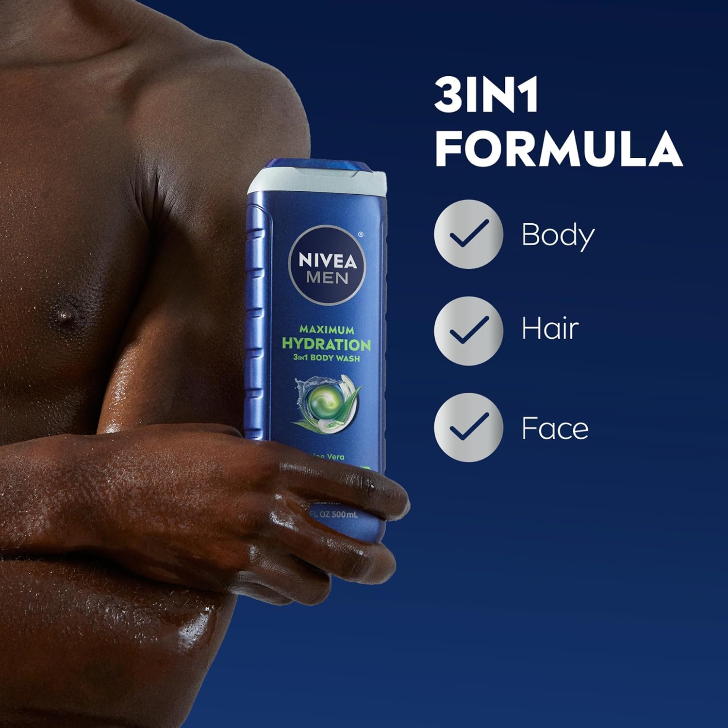 NIVEA MEN Maximum Hydration Body Wash for Dry Skin, Aloe Vera Enriched