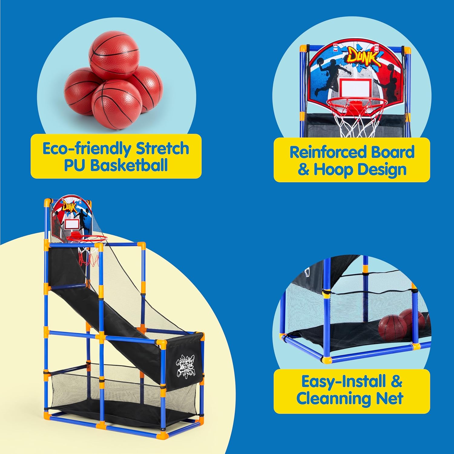 JOYIN Arcade Basketball Game Set with 4 Balls and Hoop for Kids 3 to 12 Years