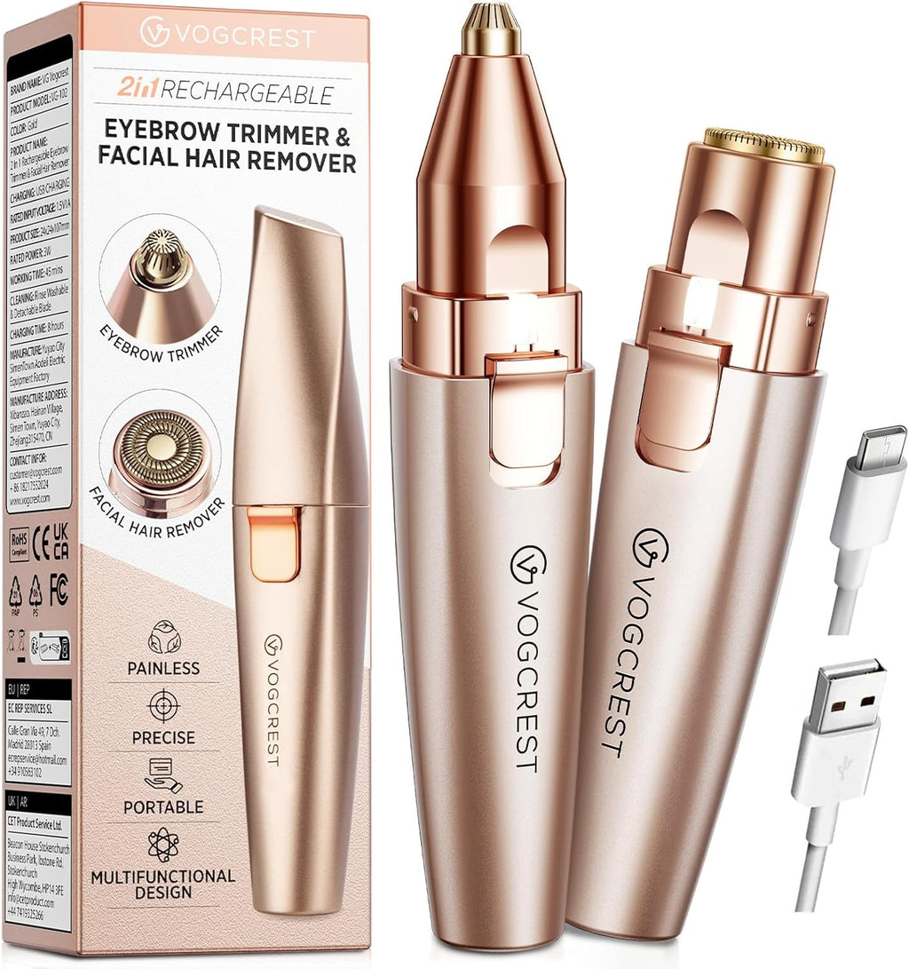 VG VOGCREST Eyebrow & Facial Trimmer: 2 in1 Rechargeable Facial Hair Removal