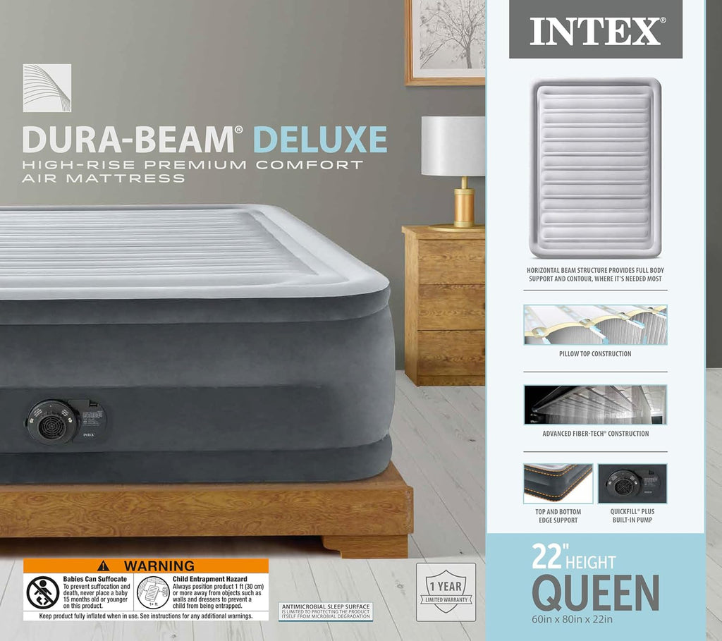 Intex 64417ED 22in Queen Dura-Beam Comfort Plush High-Rise Inflatable Air