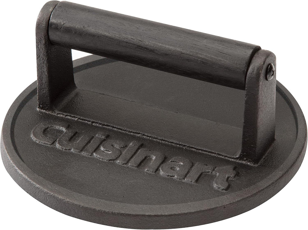 Cuisinart 6.5" Cast Iron Smashed Burger Press, Round Flat Edge Grill Press
