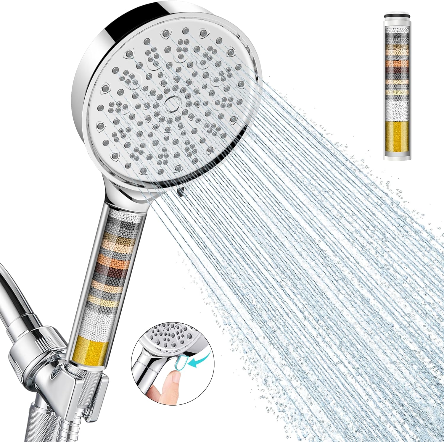 Cobbe Filtered Shower Head with Handheld, High Pressure 6 Spray Mode
