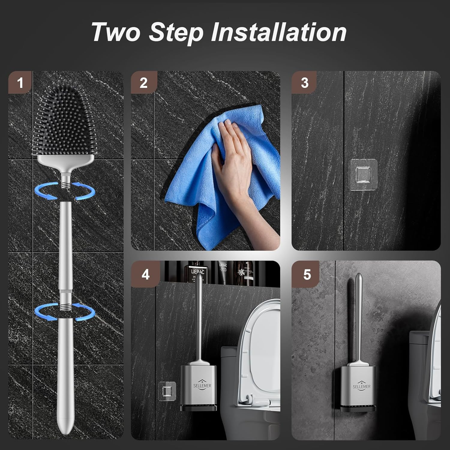 Sellemer Toilet Brush and Holder Set - Flexible Toilet Bowl Brush Head with