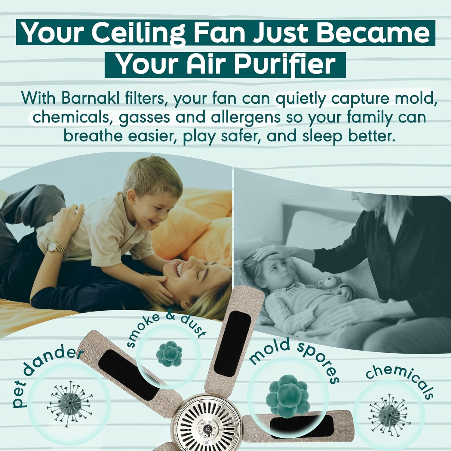 Barnakl Ceiling Fan Air Purifier Pads, Activated Coconut Shell Carbon Fan