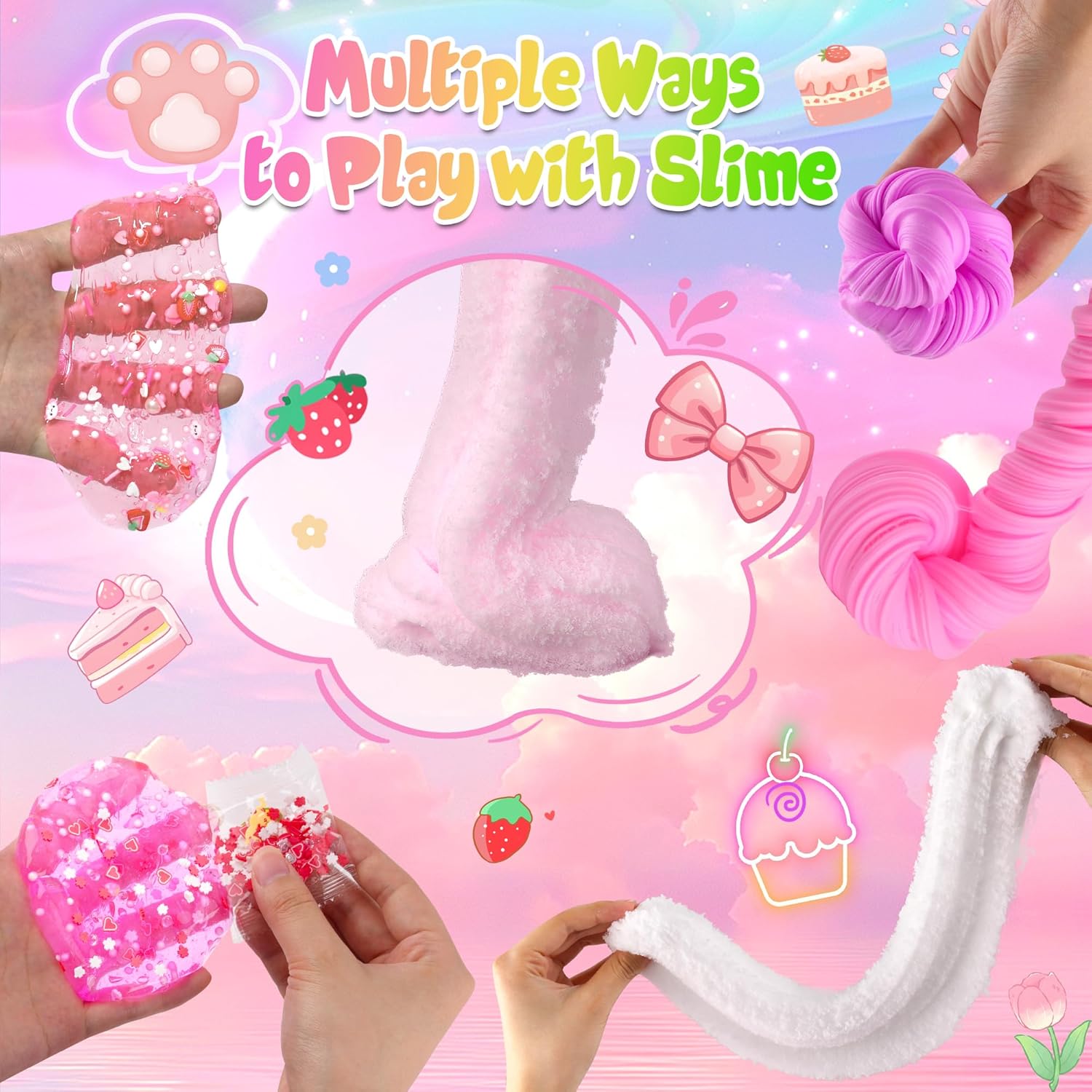 6 Pack Slimes, Pink Slime Kids, Cloud Slime kit for Girls Ages 8-12, Toys for