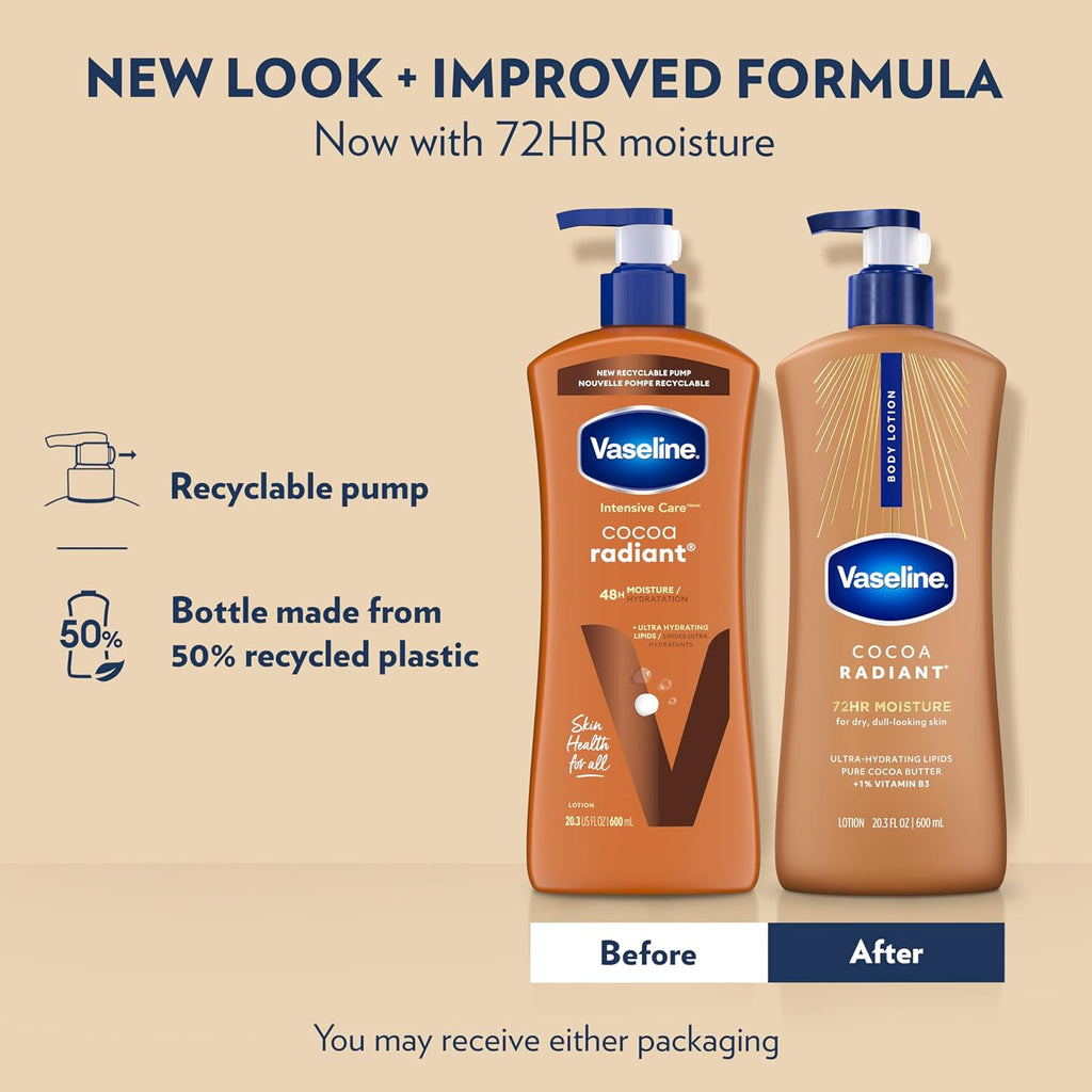 Vaseline Intensive Care Body Lotion Cocoa Radiant 3 count for Dry Skin Lotion