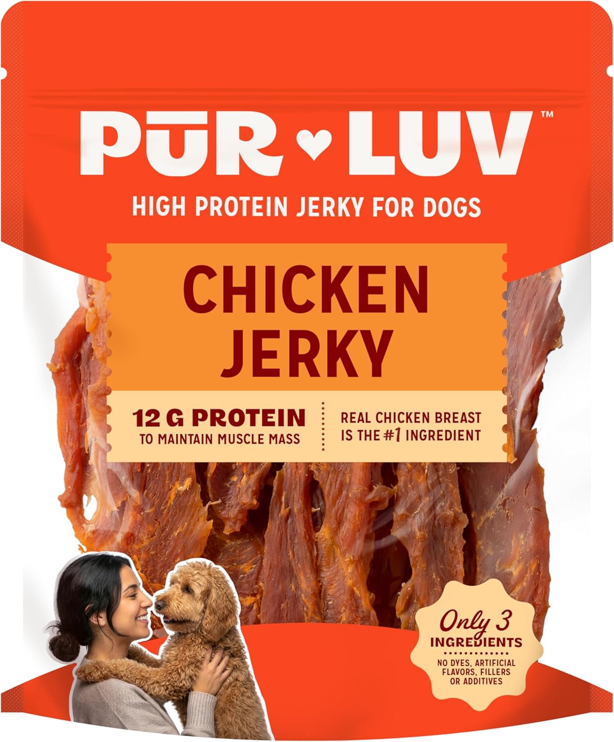 Pur Luv Chicken Jerky Dog Treats, Made with 100% Real Chicken Breast, 16