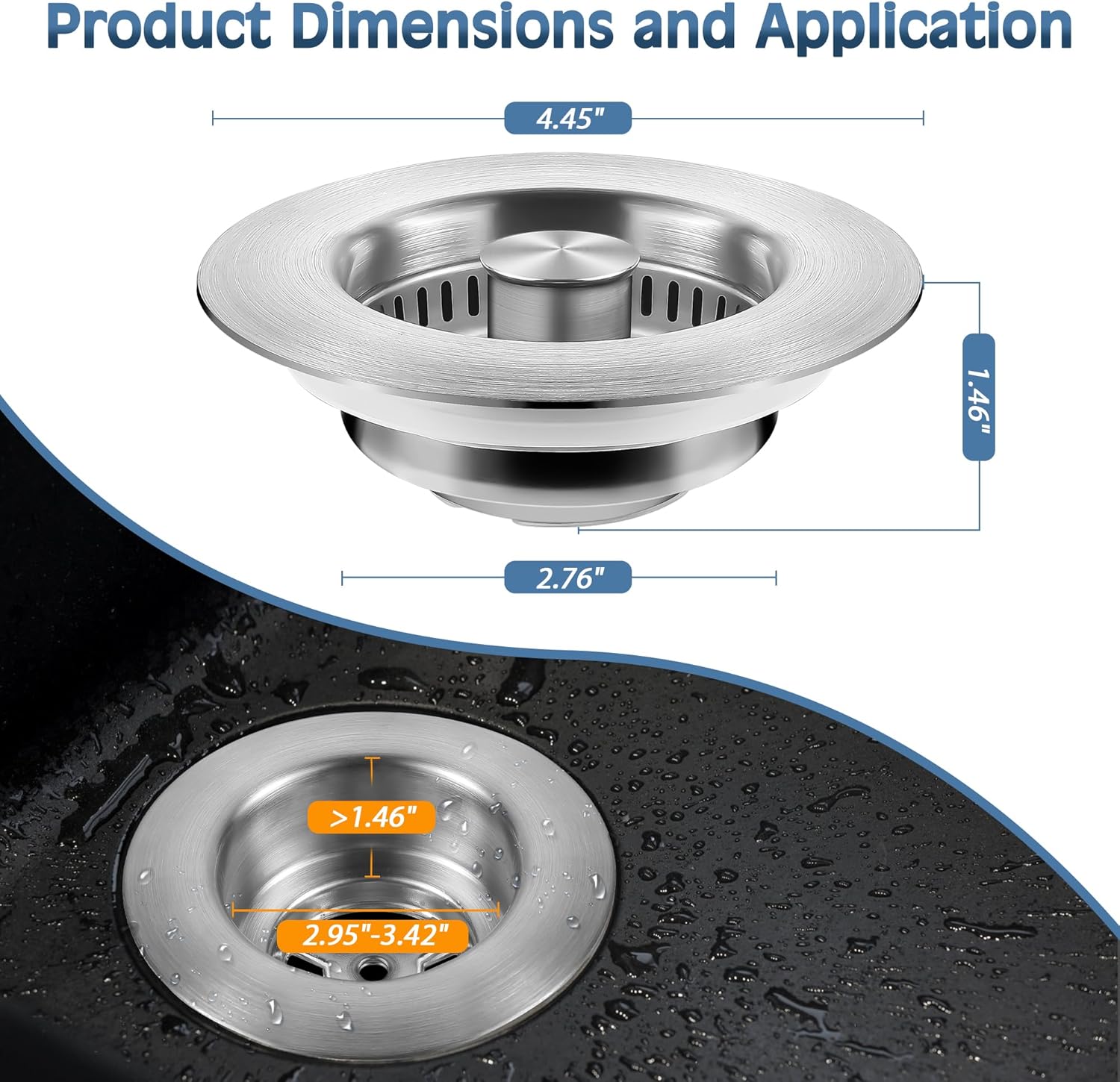 Kitchen Sink Drain Strainer 3 in 1, 304 Stainless Steel Pop Up Sink Stopper
