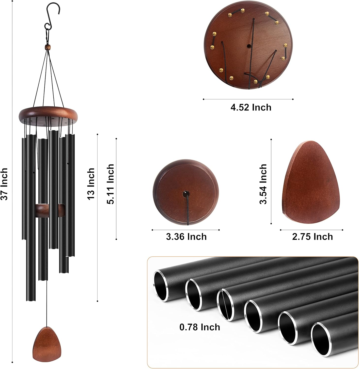 Bursvik Large Aluminium Wind Chimes 37" to Create a Zen Atmosphere Suitable