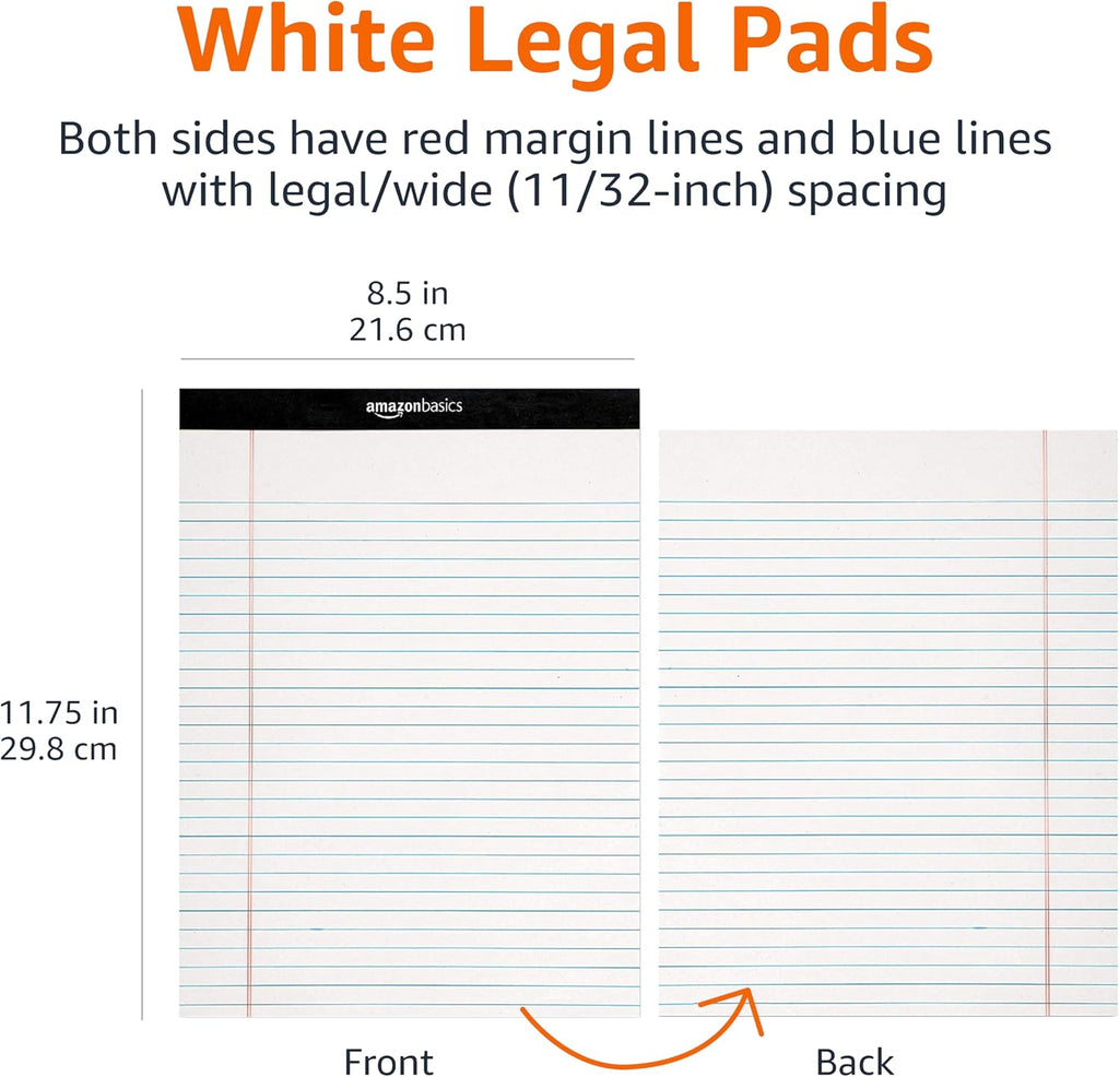 Amazon Basics Wide Ruled Lined Writing Note Pads for Office Supplies, 8.5" x