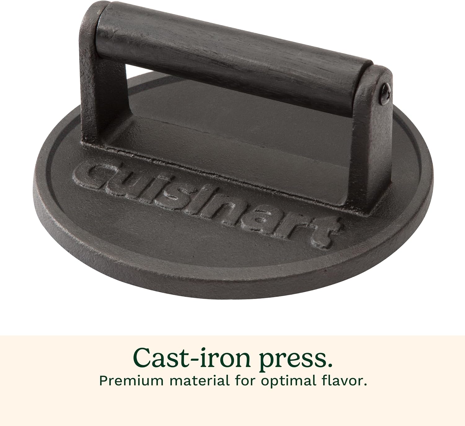 Cuisinart 6.5" Cast Iron Smashed Burger Press, Round Flat Edge Grill Press