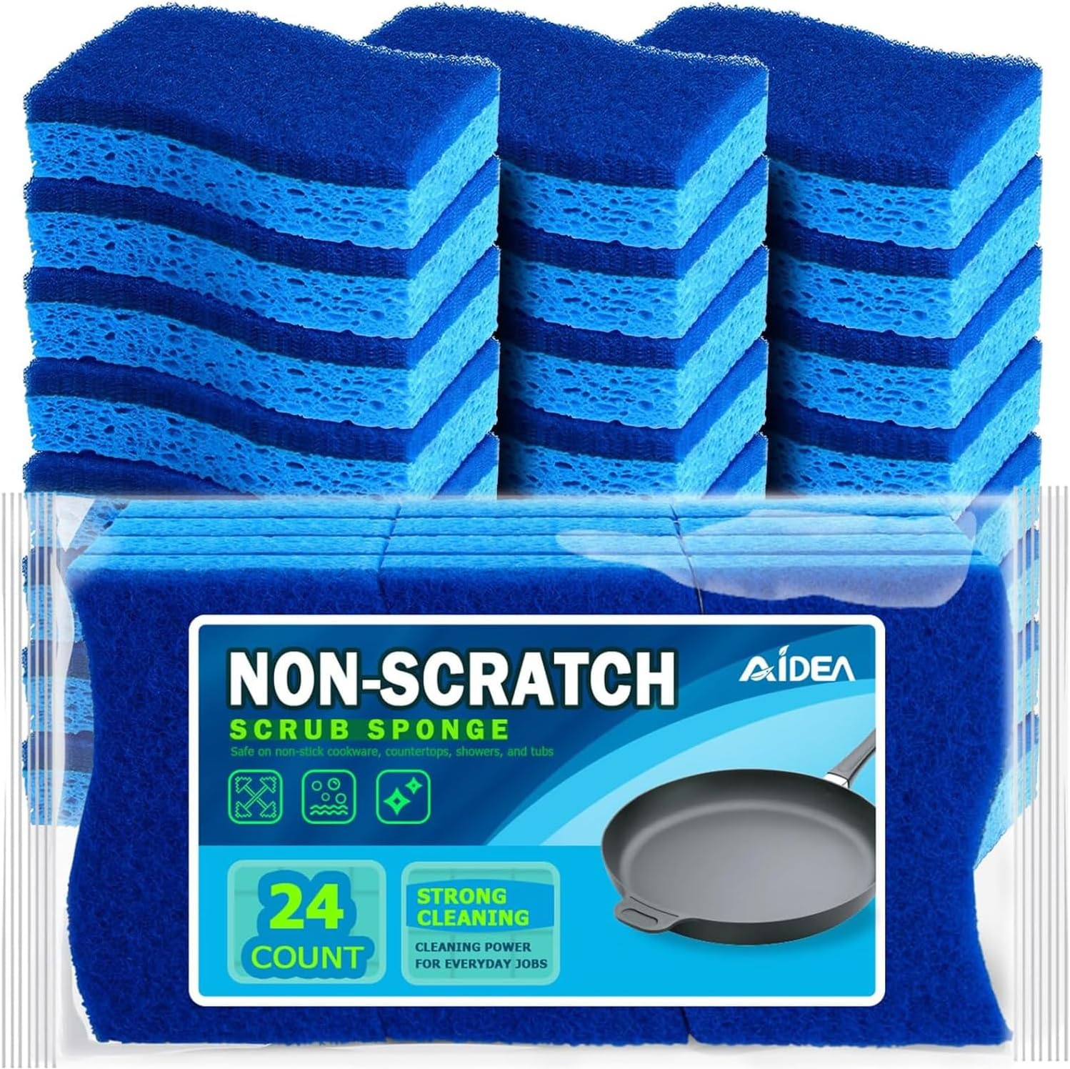 AIDEA Non Scratch Scrub Sponge, 24Count, Sponges for Dishes, Sponges Kitchen