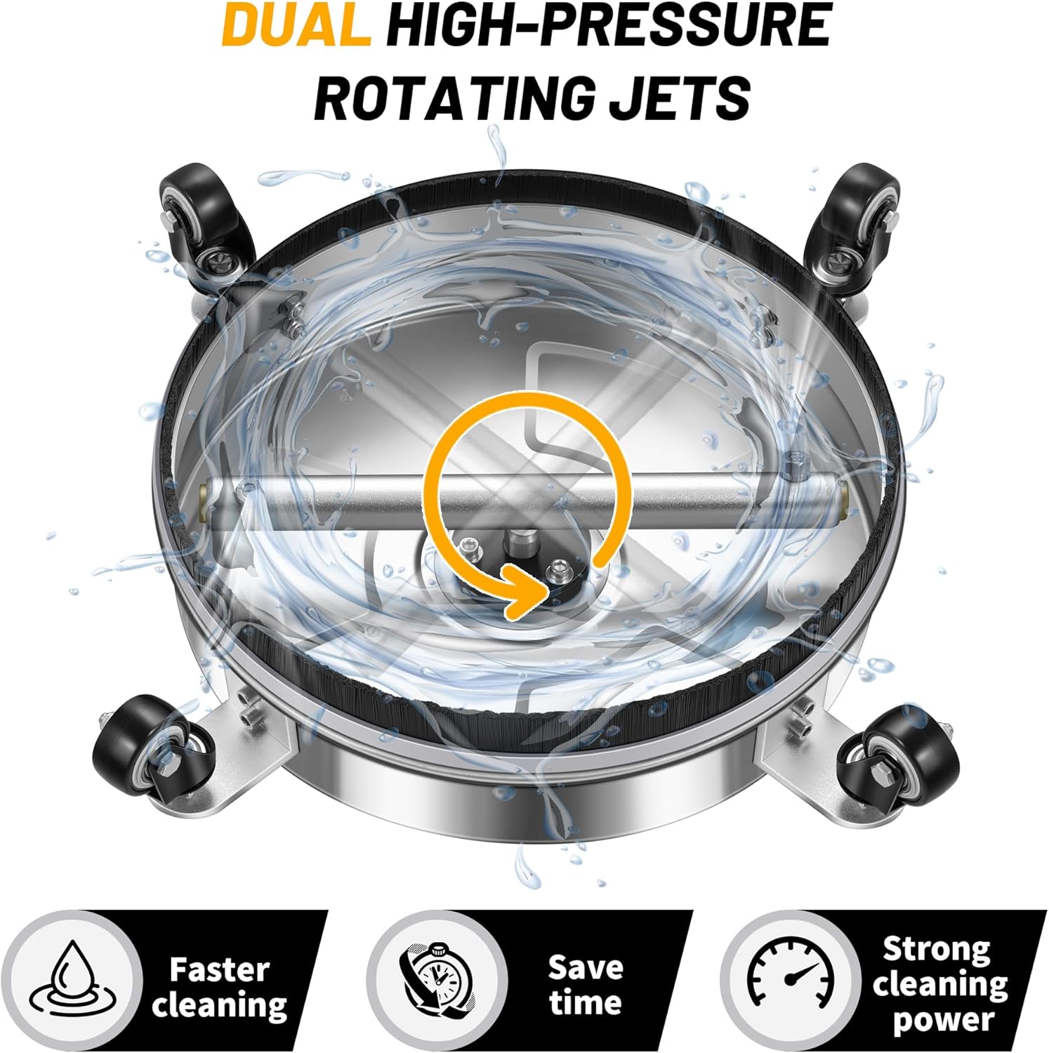 14" Pressure Washer Surface Cleaner with 4 Wheels - Stainless Steel Surface