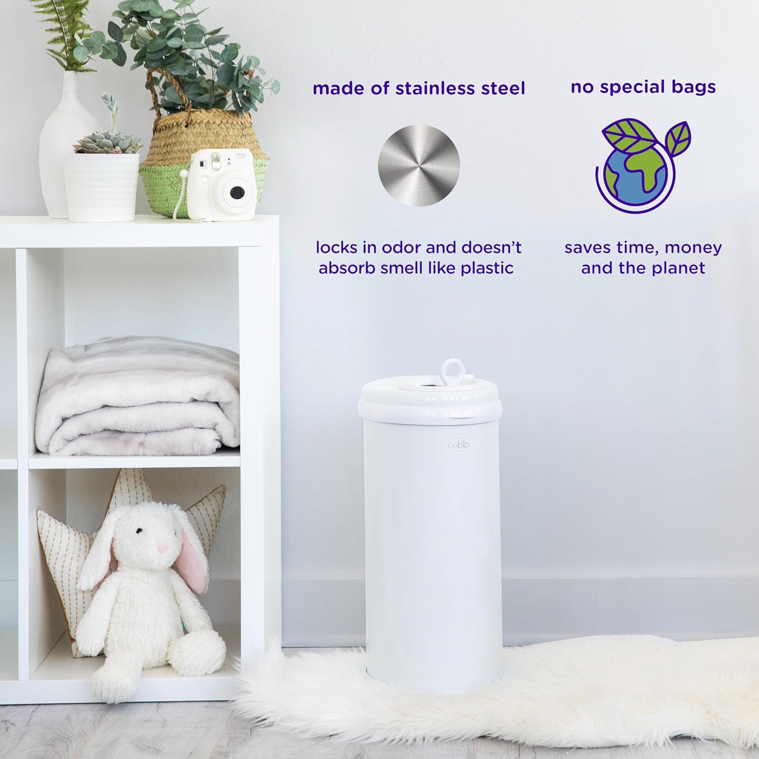 Ubbi Steel Diaper Pail, Odor Locking, No Special Bag Required, Award-Winning