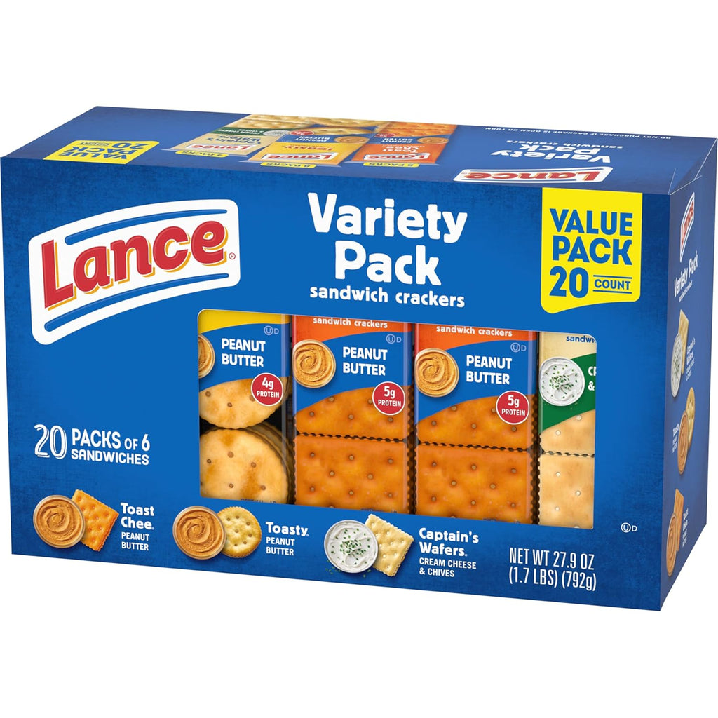 Lance Sandwich Crackers, Variety Pack, 3 Flavors, 20 Individually Wrapped