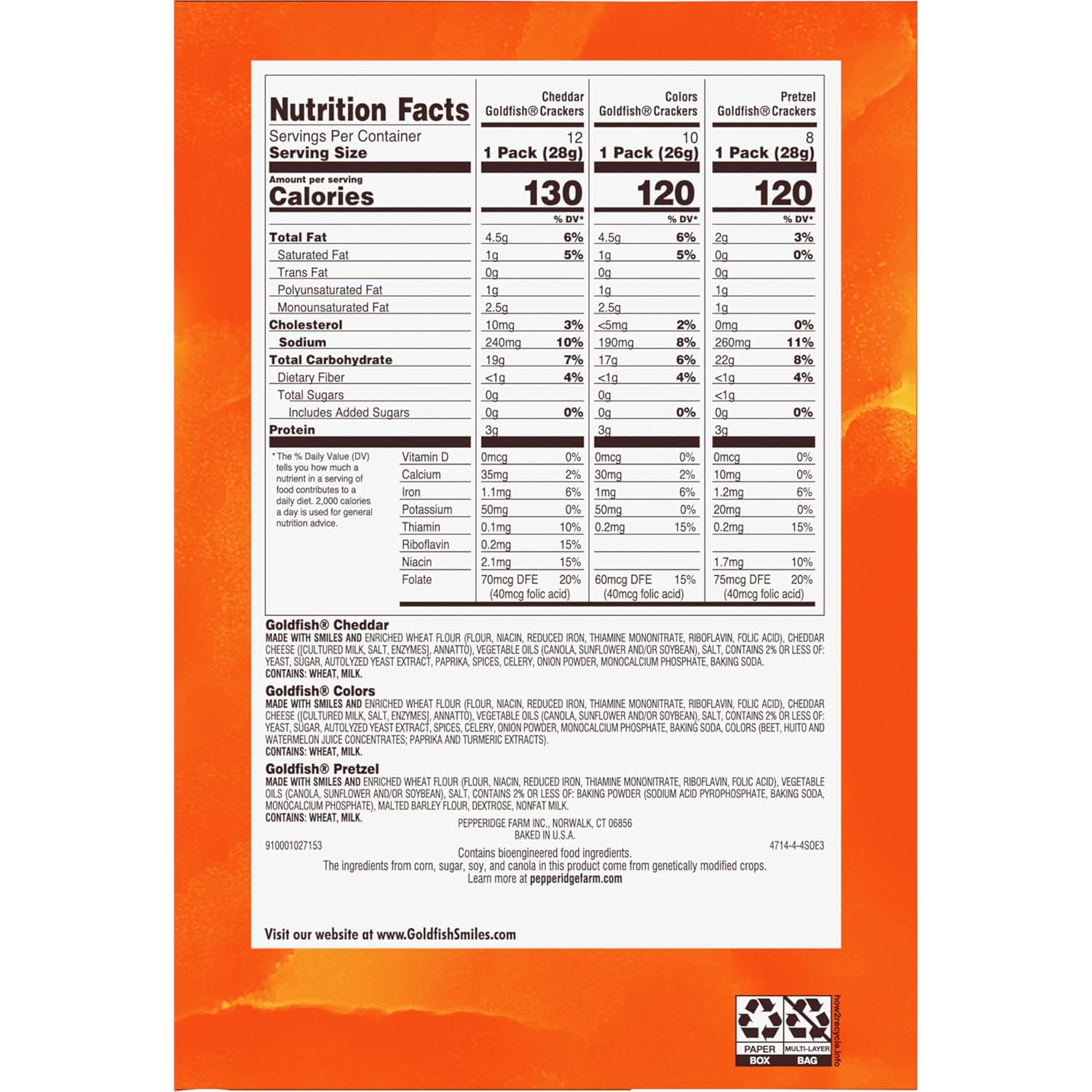 Goldfish Crackers Big Smiles Variety Pack with Cheddar, Colors, and Pretzels