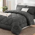 CozyLux Queen Comforter Set Dark Grey - Bed in a Bag Queen Size 7 Pieces