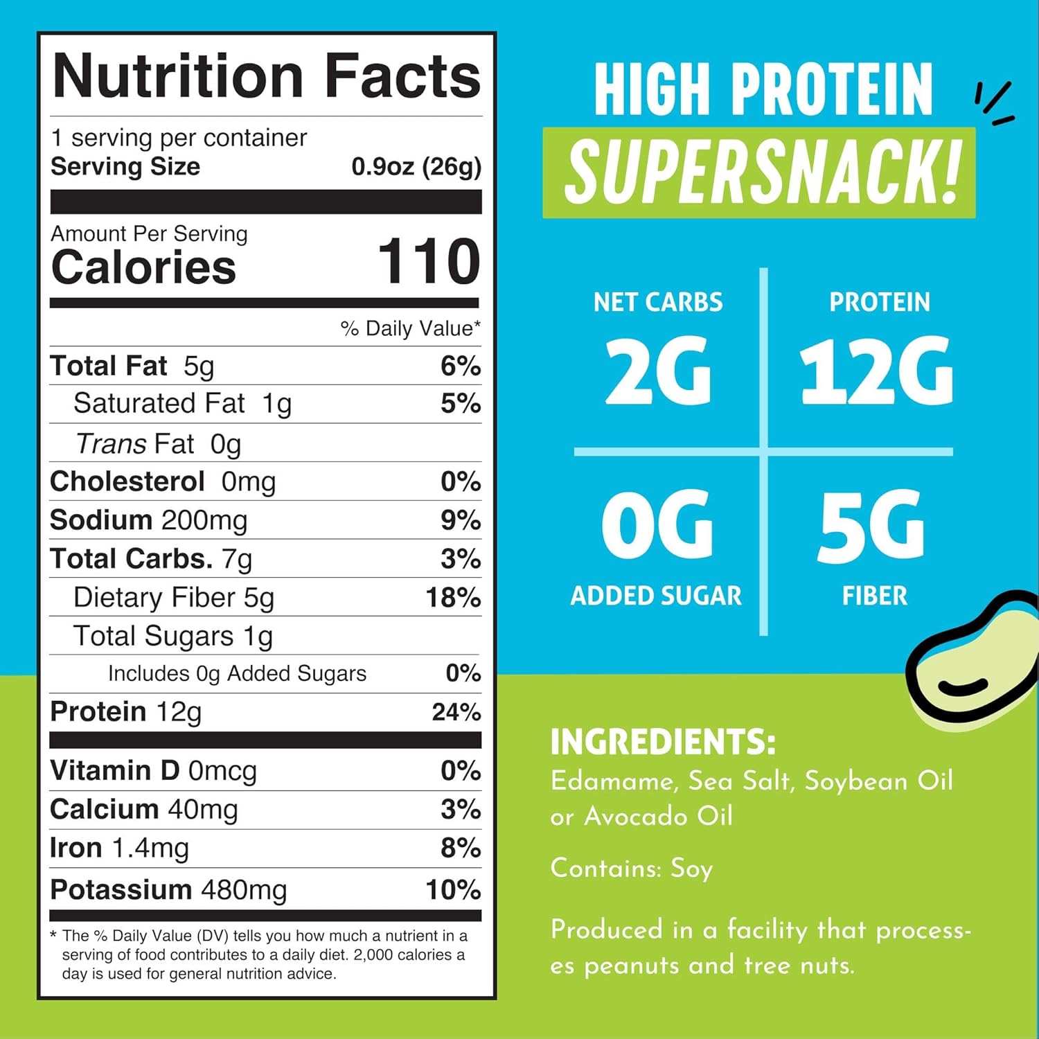 The Only Bean Crunchy Dry Roasted Edamame Snacks (Sea Salt), Healthy High