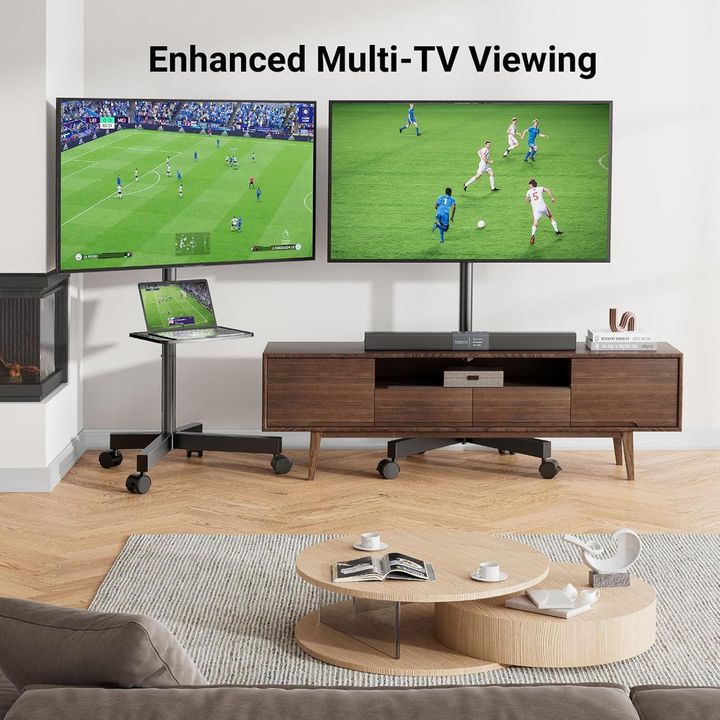 PERLESMITH Rolling TV Stand, Mobile TV Stand for 23-60 Inch LCD LED TVs, Tilt