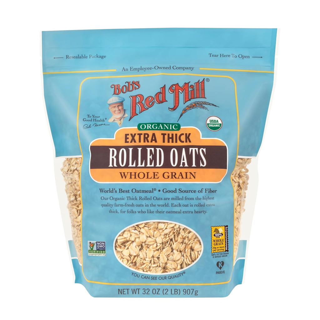 Bob's Red Mill Organic Extra Thick Rolled Oats, 32oz (Pack of 4) - Non GMO