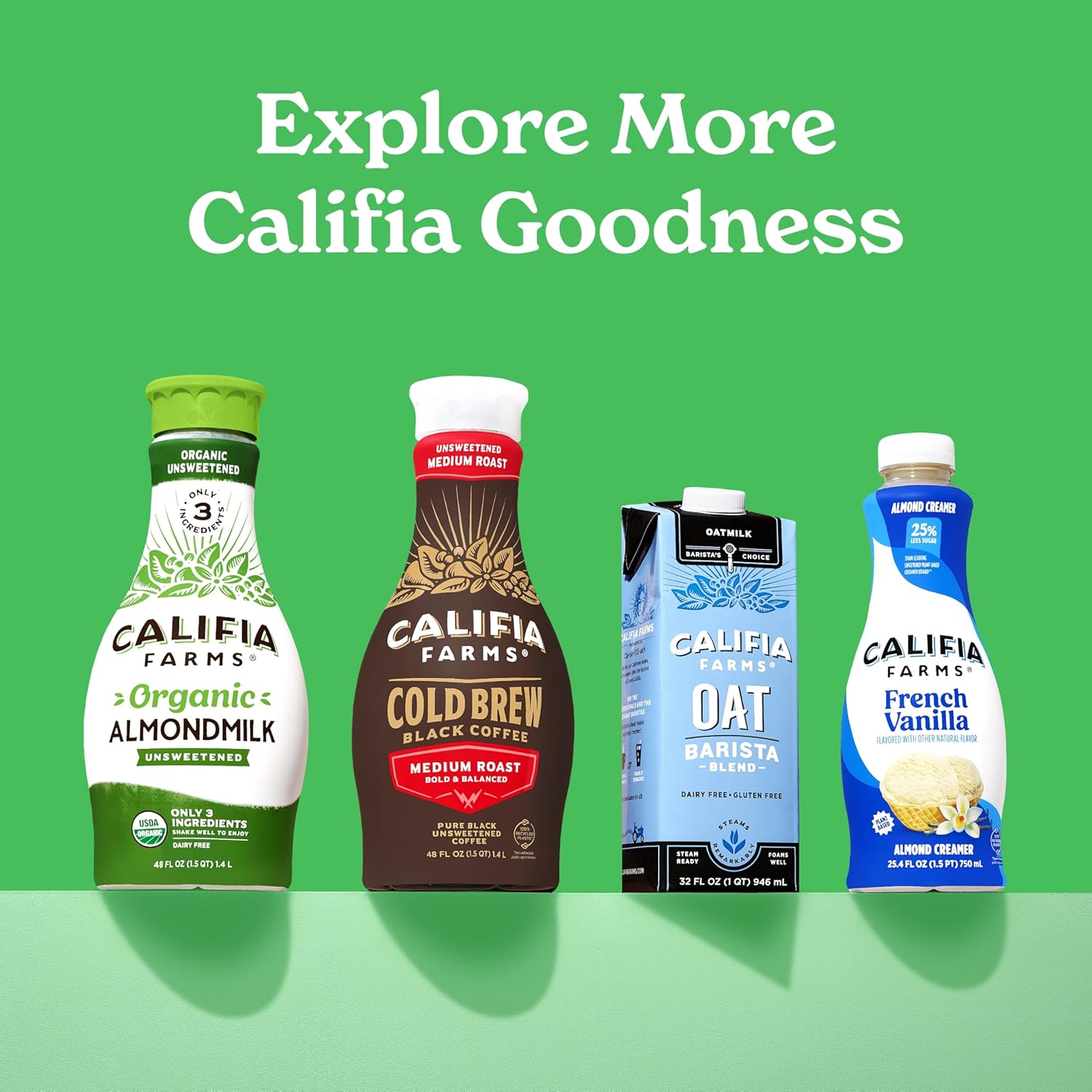 Califia Farms - Organic Unsweetened Almond Milk, 48 Oz, Dairy Free, Keto