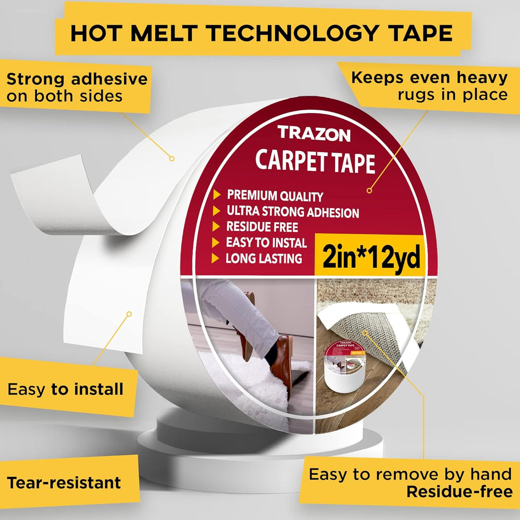 Carpet Tape Double Sided - Rug Tape Grippers for Hardwood Floors and Area