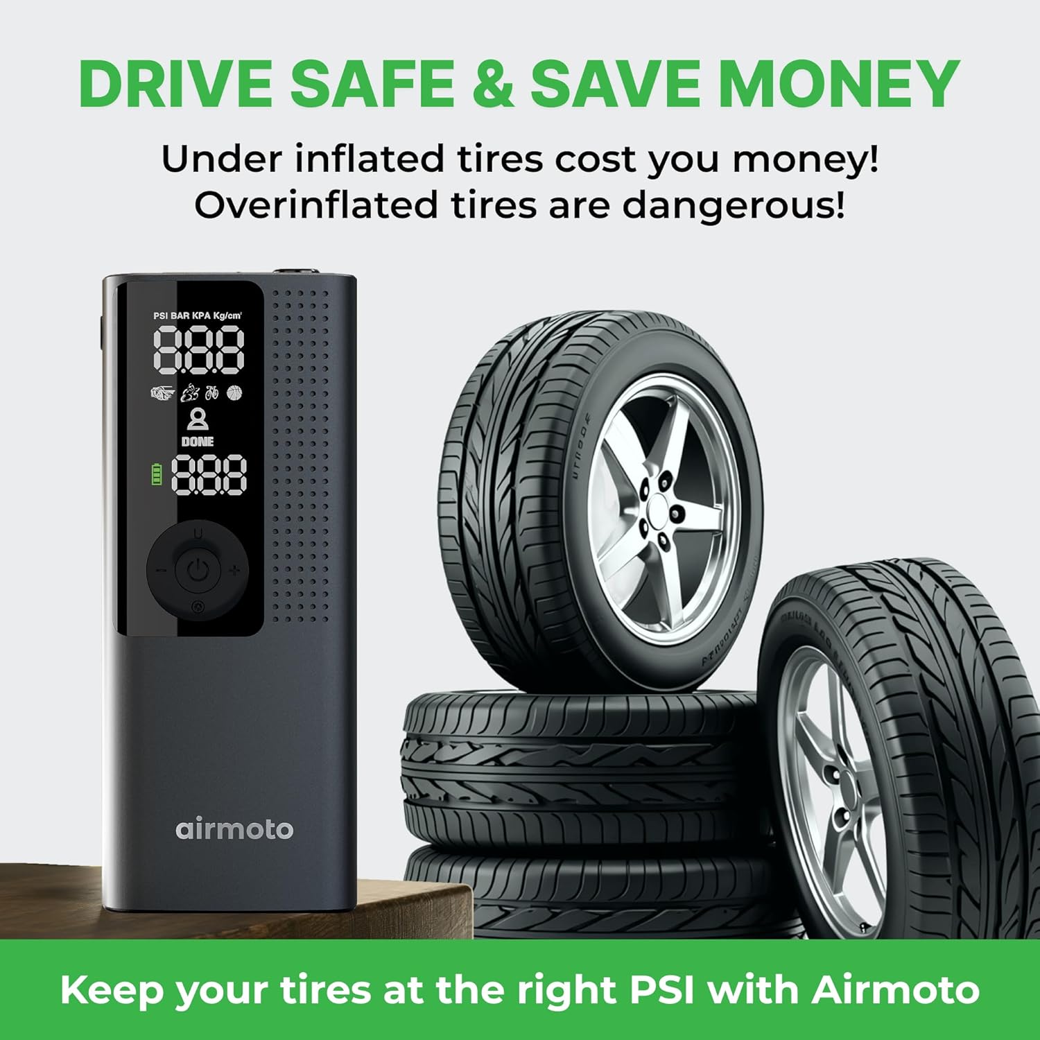 Airmoto Tire Inflator Portable Air Compressor - Air Pump For Car Tires with