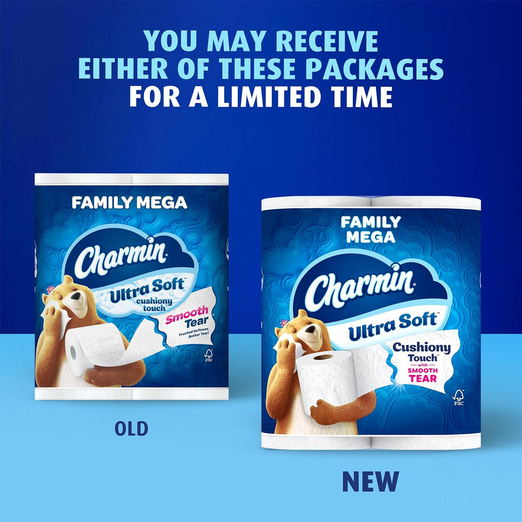 Charmin Ultra Soft Cushiony Touch Toilet Paper, 24 Family Mega = 123 Regular