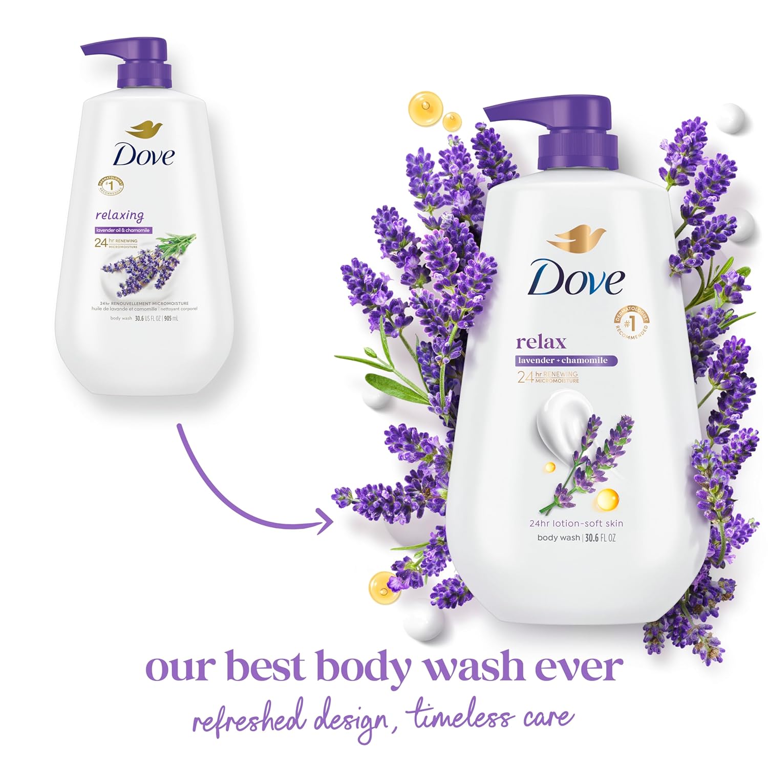 Dove Body Wash with Pump Relax Lavender Oil & Chamomile For 24hr Lotion-Soft