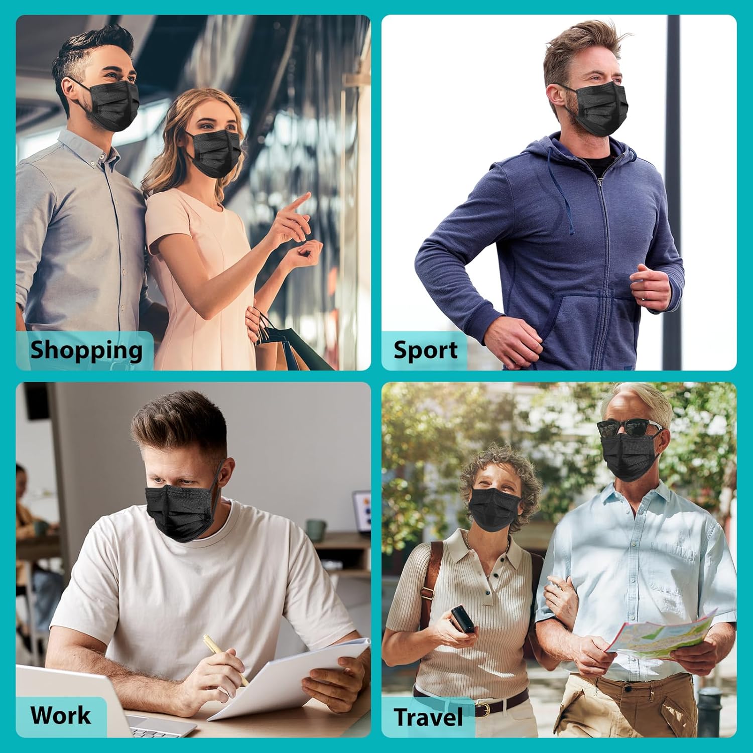 ZTANPS 100 PCS Disposable Face Masks, Black Disposable Masks, 3 Ply