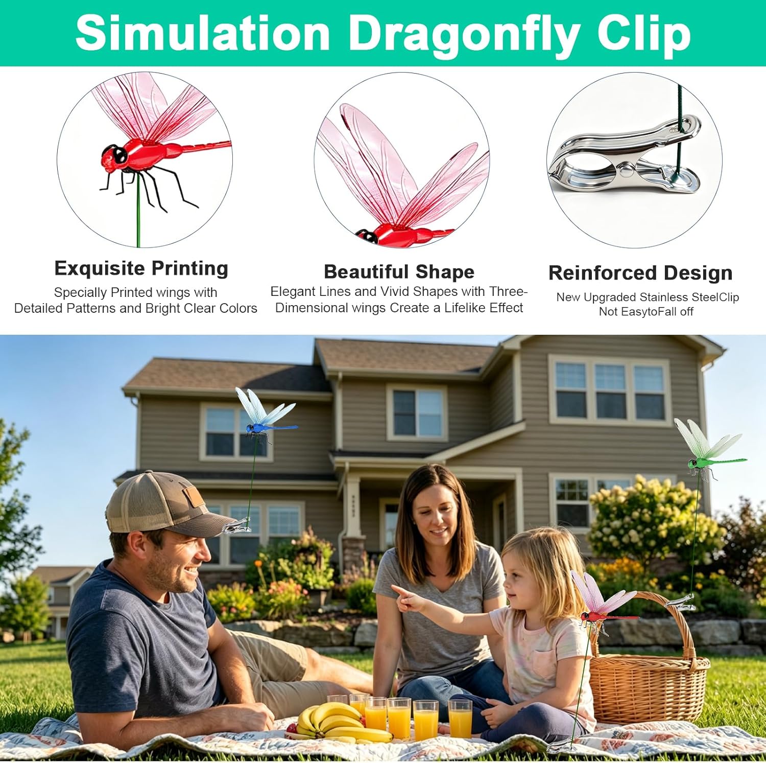 12 Pack Dragonfly Clip,Fake Dragonflies, Humming Bird Stakes Fake, Plastics