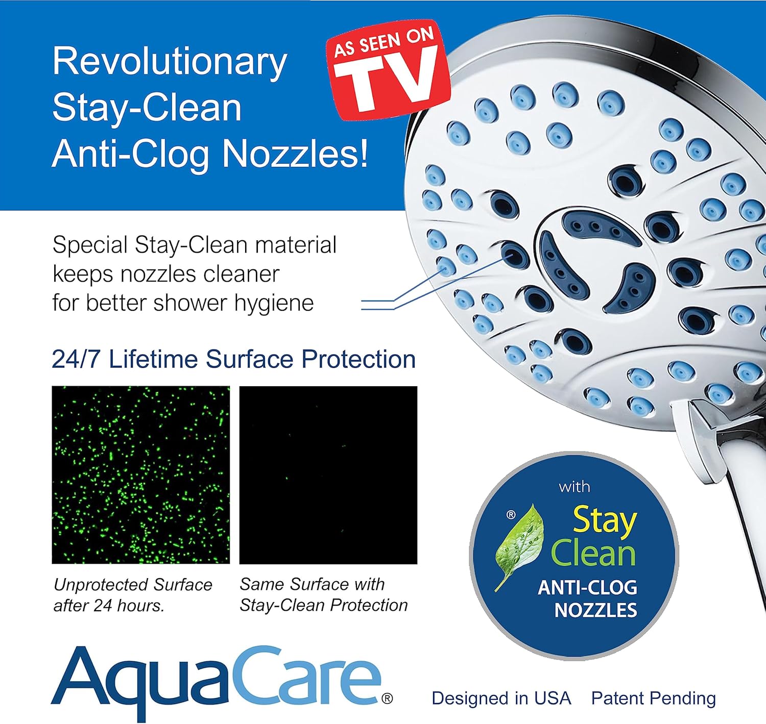 AquaCare High Pressure 8-mode Handheld Shower Head - Anti-clog Nozzles