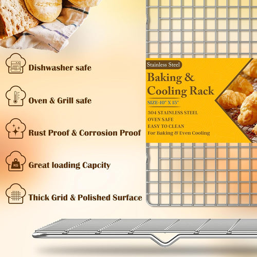 2PCS Cooling Racks for Cooking and Baking - 10" x 15"Heavy Duty Stainless