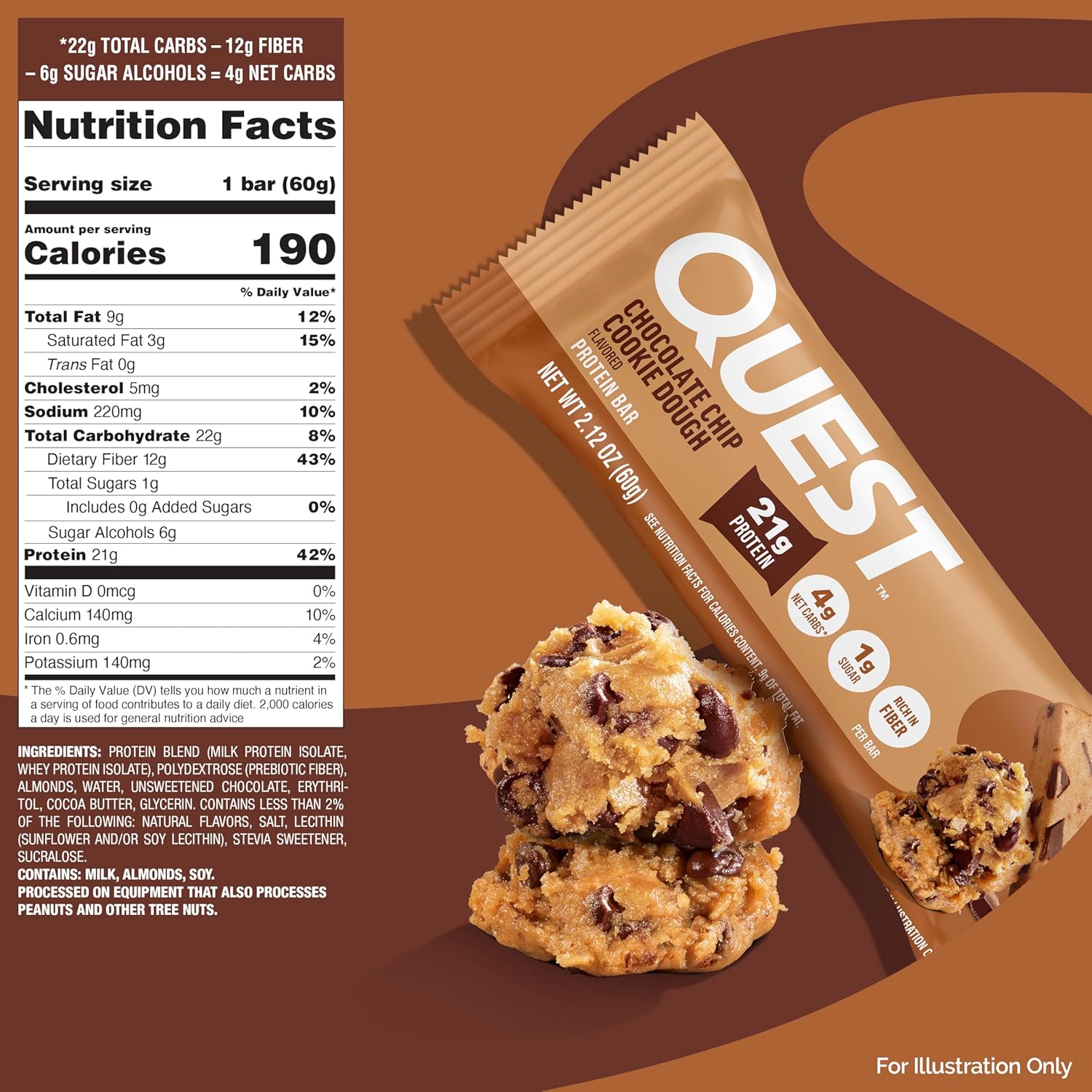 Quest Nutrition Chocolate Chip Cookie Dough Protein Bars, High Protein, Low