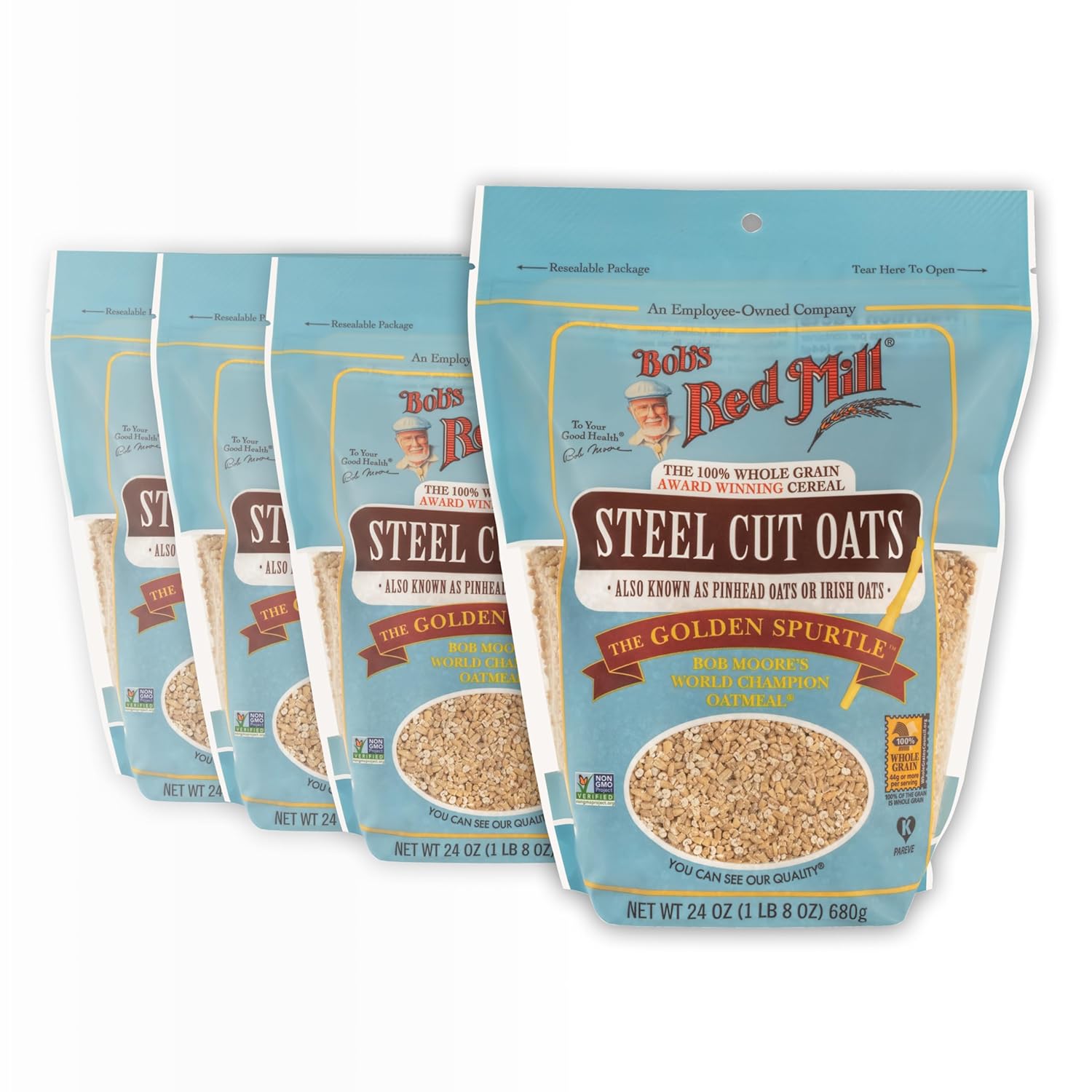 Bob's Red Mill Steel Cut Oats, 24oz (Pack of 4) - Non GMO, Whole Grain