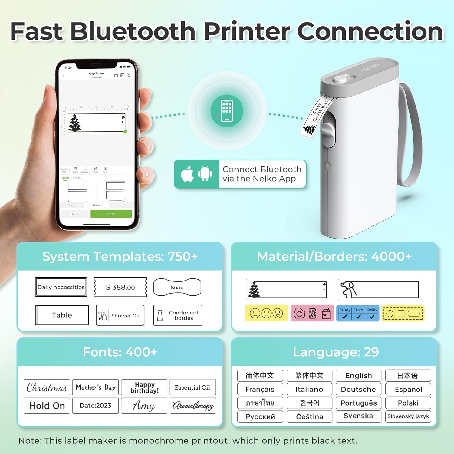 Nelko Label Maker Machine with Tape, P21 Bluetooth Label Printer, Wireless